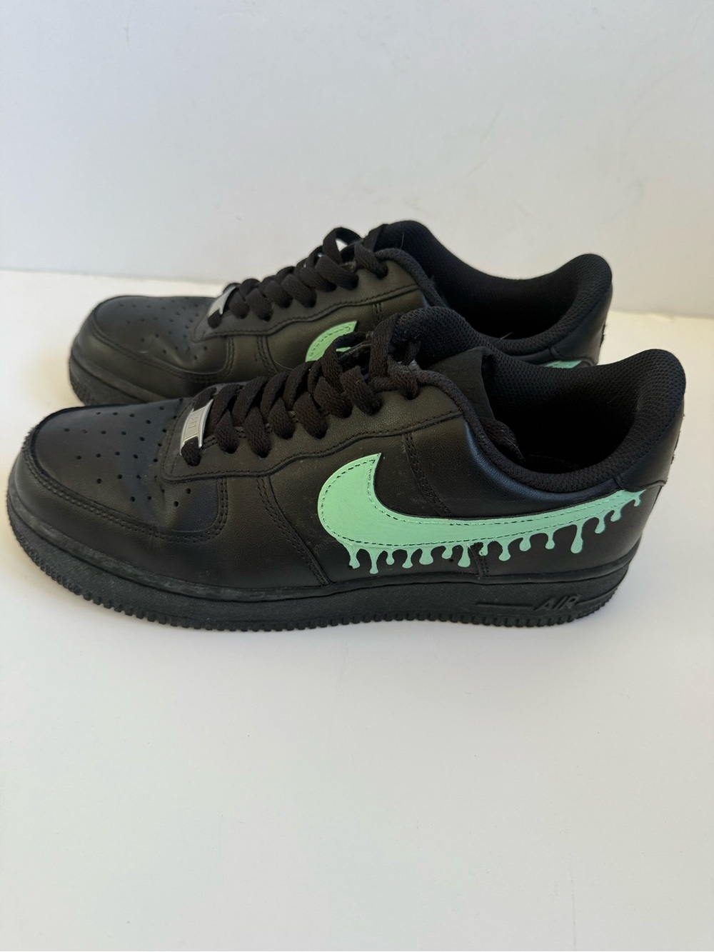 Nike Air Force 1 Custom Low Black Sneakers Neon Green Paint Drip M 7.5/W 9